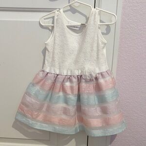 Grace White and Pastel Striped Formal Kids Dress